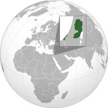 Territory claimed by the State of Palestine (green)[2] Territory also claimed by Israel (light green)