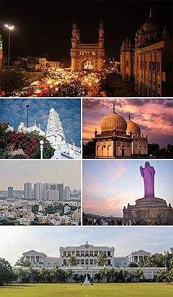 A montage of images related to Hyderabad city