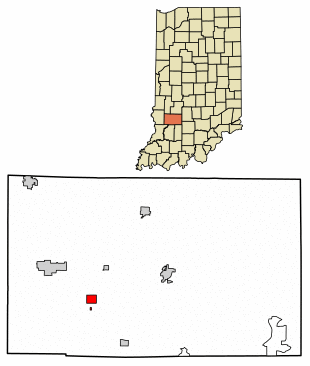 Location of Lyons in Greene County, Indiana.