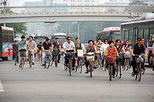 Group of cyclists in Beijing
