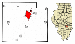 Location of Effingham in Effingham County, Illinois.