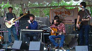 Band of Horses at the 2006 SXSW festival, from left to right Hampton, Bridwell, Barrett (hidden), Brooke, Arnone