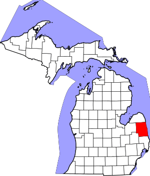 Map of Michigan highlighting Sanilac County