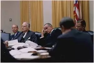 Moods, Ambassador William Foster, Under Secretary of State George Ball, President Lyndon B. Johnson, Secretary of... - NARA - 192609.tif