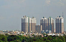 A skyline consisting of several high-rise buildings