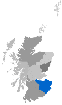 Map showing Edinburgh Diocese as a coloured area around the Lothians and the Borders