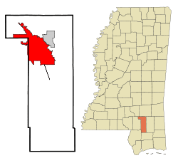 Location of Hattiesburg in the State of Mississippi