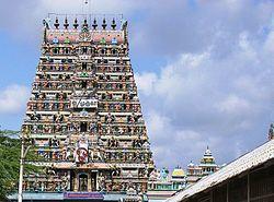 'Sikkal Singaravelan temple tower from Entrance'