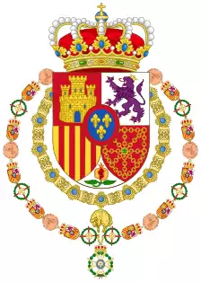 Coat of Arms of Spanish Monarch-Variant as Grand Master of the Order of Saint Ferdinand.svg