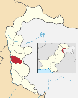 Map of Azad Kashmir with the Sudhanoti District highlighted in red