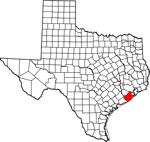 Map of Texas highlighting Brazoria County