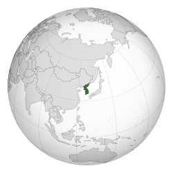 Map of the Korean Peninsula showing the government's territorial claims; controlled and occupied by Japan.