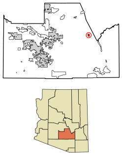 Location of Kearny in Pinal County, Arizona.