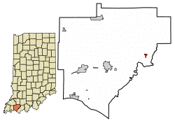 Location of Tennyson in Warrick County, Indiana.