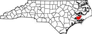 Map of North Carolina highlighting Pamlico County