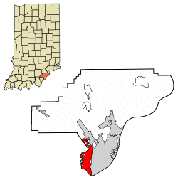 Location of Clarksville in Clark County, Indiana.