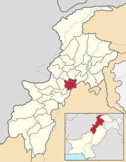 Location of Nowshera District (highlighted in red) in the Khyber Pakhtunkhwa Province of Pakistan