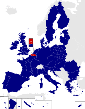 Map of the European Parliament constituencies with Dutch-speaking electoral college highlighted in red