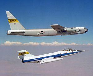 TF-104G with NASA NB-52B in flight 1979.jpg
