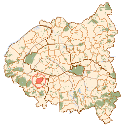 Location (in red) within Paris inner suburbs