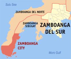 Map of Zamboanga Peninsula with Zamboanga City highlighted