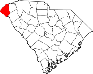 Map of South Carolina highlighting Oconee County