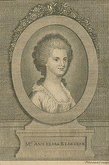 Engraving from frontispiece of Posthumous Works, published 1793 by her daughter Margaretta V. Fuageres