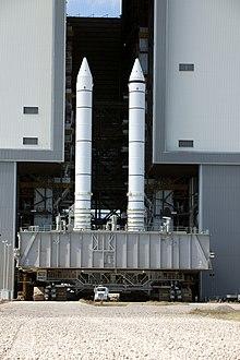 Two Space Shuttle SRBs on the Crawler transporter.jpg