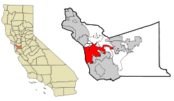 Location of Hayward in Alameda County, California.