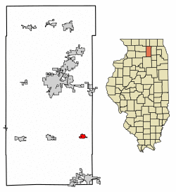 Location of Hinckley in DeKalb County, Illinois.