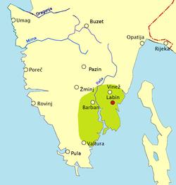 Map of Labin Republic (in green) within Istria, 1921