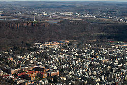 East Rock neighborhood with the trap rock feature for which it is named, behind