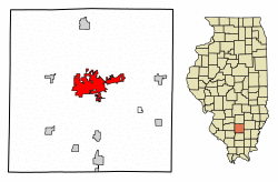 Location of Mount Vernon in Jefferson County, Illinois.