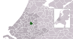 Highlighted position of Waddinxveen in a municipal map of South Holland