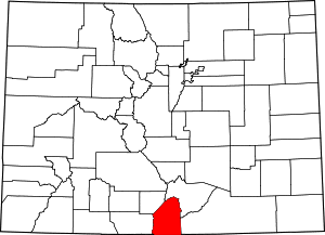 Map of Colorado highlighting Costilla County