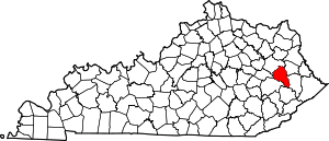 Map of Kentucky highlighting Magoffin County