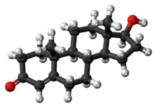 A ball-and-stick model of testosterone.