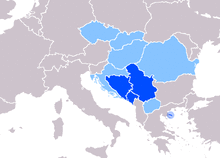 Map of Serbian language - official or recognized (version without Kosovo).png