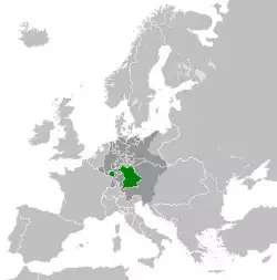 The Kingdom of Bavaria (green) within the German Confederation (dark grey) in 1815