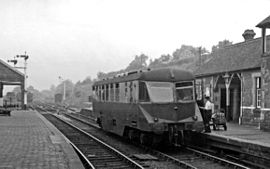 Tenbury Wells Station, with ex-Great Western Diesel railcar geograph-2389817-by-Ben-Brooksbank.jpg