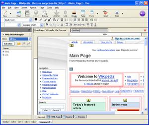 Nvu 1.0 editing Wikipedia main page