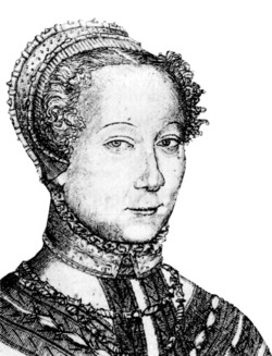 Louise Labé; engraving by Pierre Woeiriot, 1555