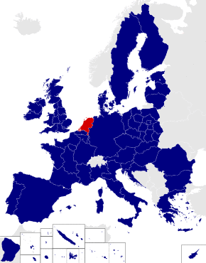 Map of the European Parliament constituencies with Netherlands highlighted in red