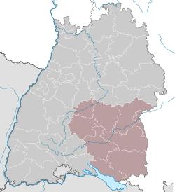Map of Baden-Württemberg highlighting Tübingen
