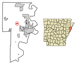 Location of Crawfordsville in Crittenden County, Arkansas.