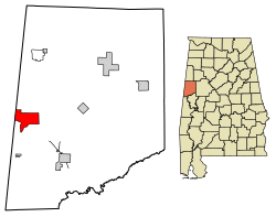 Location of Pickensville in Pickens County, Alabama.