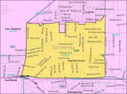 Location of West Grove neighborhood, map of ZIP Code Tabulation Area 92845, corresponding to West Garden Grove.