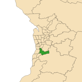 Map of Adelaide, South Australia with electoral district of Davenport highlighted
