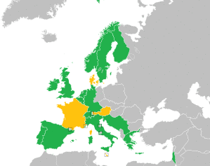 A coloured map of the countries of Europe