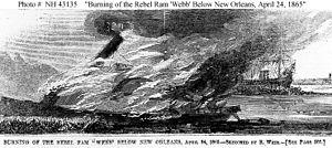 An engraving of the burning of the CSS Webb is one of the few known images of the vessel